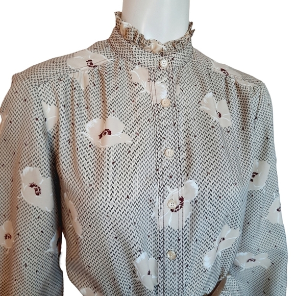 Vintage 70s Day Dress size Medium Edwardian Collar Midi Modest - Picture 4 of 9